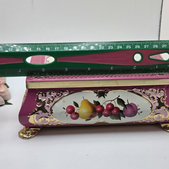 Vintage Metal Fricke & Nacke Tin Fruit Vanity Trinket Box Footed West Germany - Picture 15 of 15